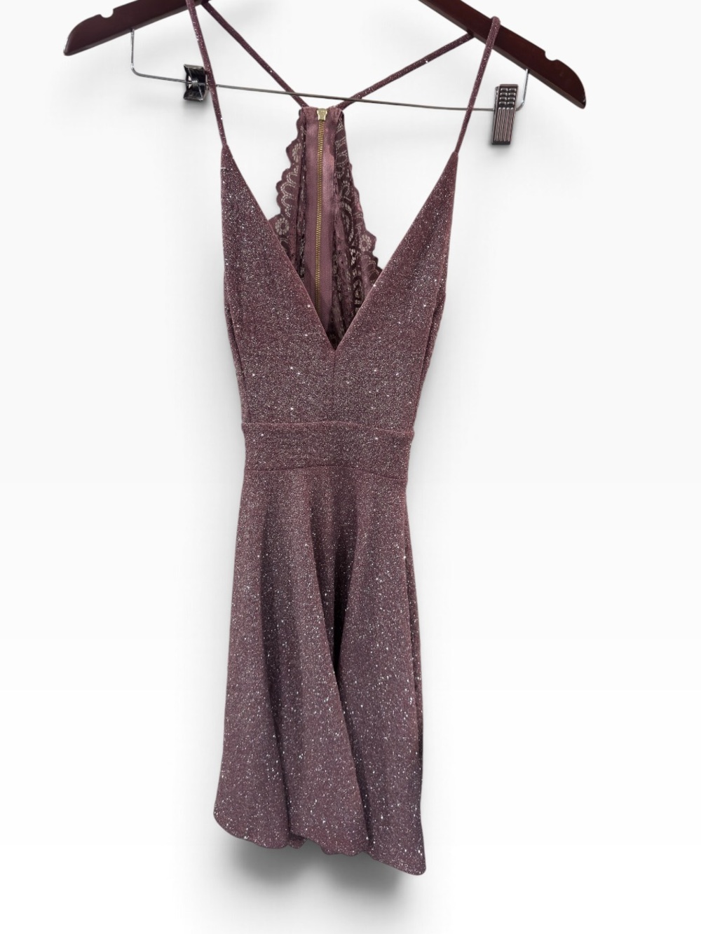 Windsor Sparkle Plum Lace-Back Strappy Mini Dress